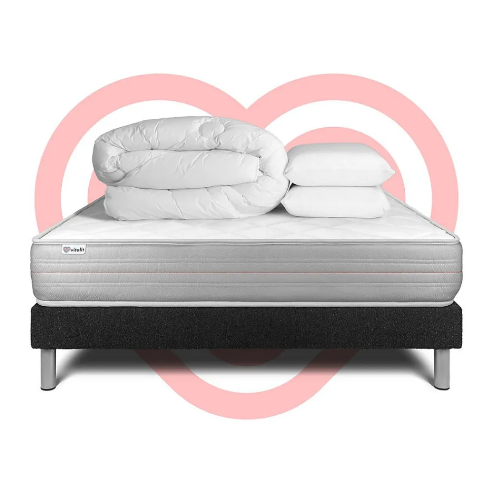 Pack sommier kit matelas Mousse polyuréthane à mémoire de forme avec couette et oreillers>Vitalit Clearance