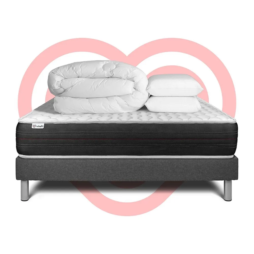 Vitalit Pack sommier kit matelas Ressorts ensachés avec couette et oreillers* Ensemble Sommier Et Matelas