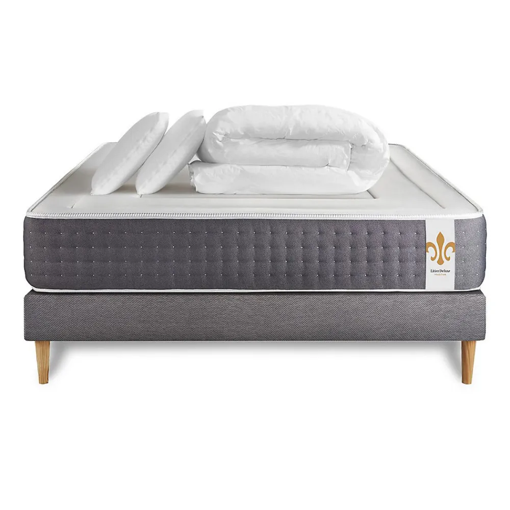 Litier Deluxe Pack sommier kit matelas Ressorts ensachés et mémoire de forme avec couette et oreillers* Ensemble Sommier Et Matelas