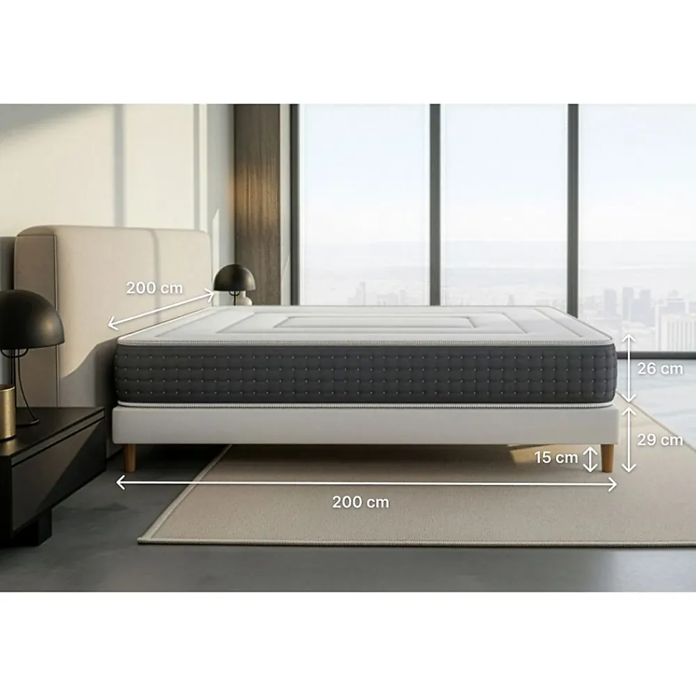 Litier Deluxe Pack sommier kit matelas Ressorts ensachés et mémoire de forme avec couette et oreillers* Ensemble Sommier Et Matelas