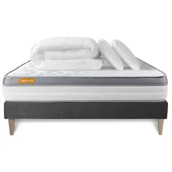 Sept Nuits Pack sommier kit matelas Mémoire de forme avec couette et oreillers* Ensemble Sommier Et Matelas