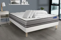 Pack sommier kit matelas Ressorts ensachés avec couette et oreillers><noscript><img width=