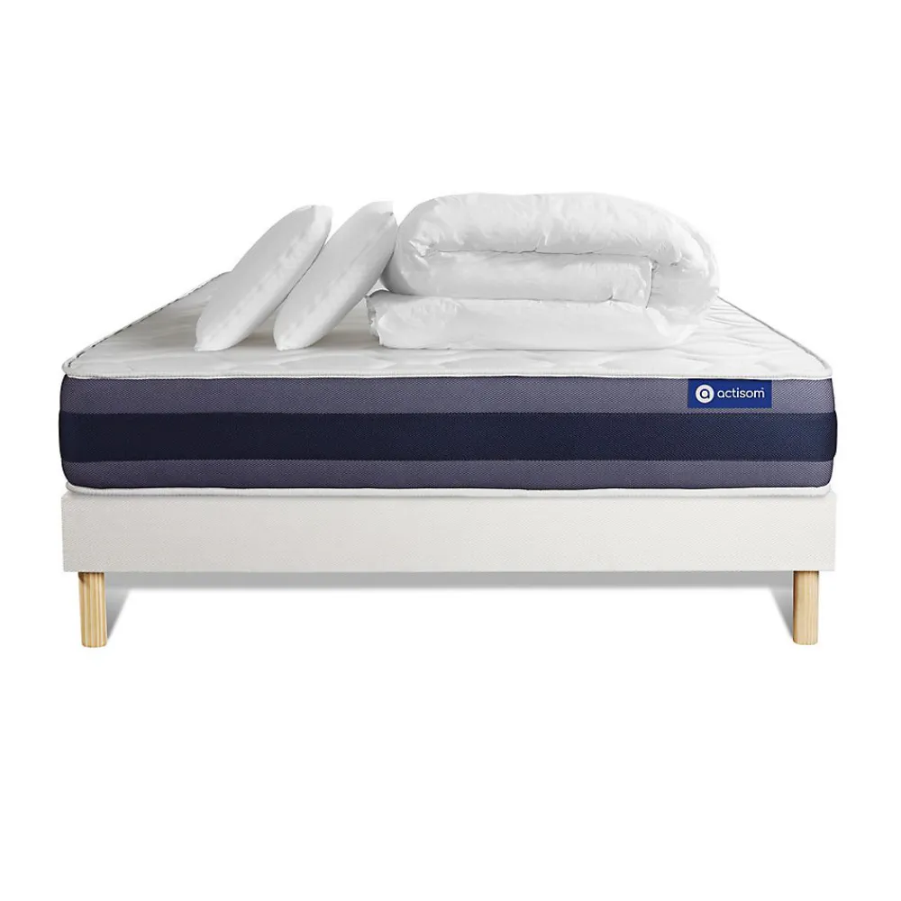 Actisom Pack sommier kit matelas Latex et mémoire de forme avec couette et oreillers* Ensemble Sommier Et Matelas
