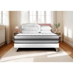 Pack sommier kit matelas Ressorts ensachés et mémoire de forme avec couette et oreillers>Vitalit