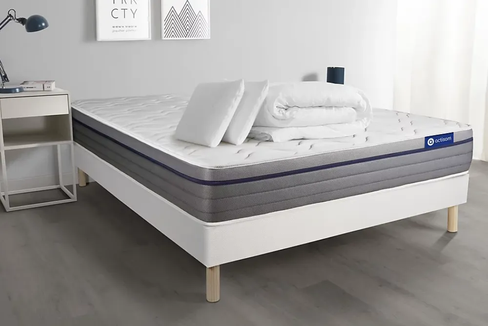 Actisom Pack sommier kit matelas Latex et mémoire de forme avec couette et oreillers* Ensemble Sommier Et Matelas