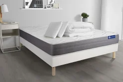Pack sommier kit matelas Latex et mémoire de forme avec couette et oreillers><noscript><img width=