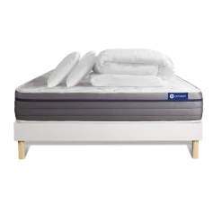 Actisom Pack sommier kit matelas Mémoire de forme avec couette et oreillers* Ensemble Sommier Et Matelas