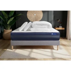 Actisom Pack sommier kit matelas Mémoire de forme avec couette et oreillers* Ensemble Sommier Et Matelas