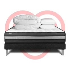 Pack sommier kit matelas Mousse polyuréthane à mémoire de forme avec couette et oreillers><noscript><img width=