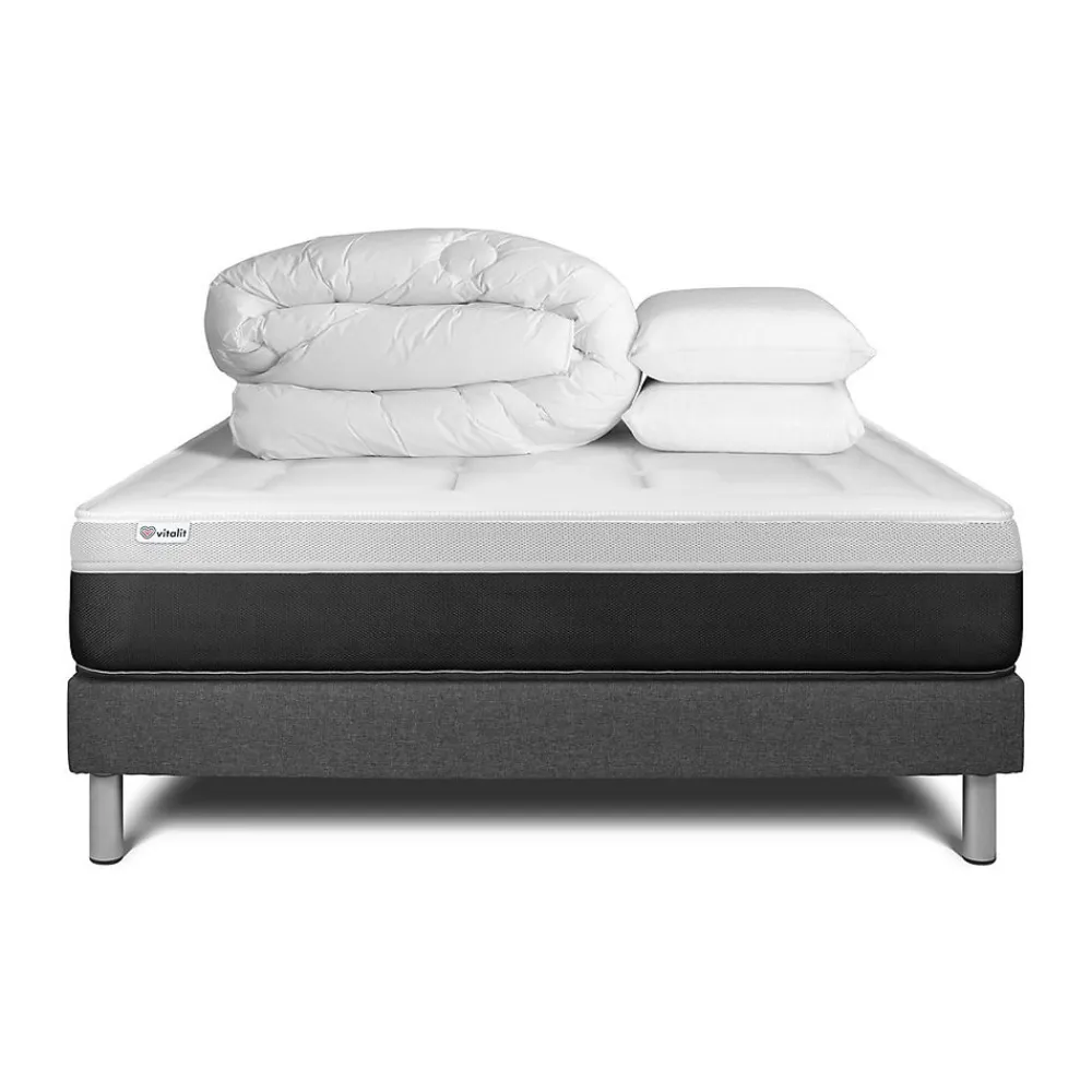 Pack sommier kit matelas Ressorts ensachés et mémoire de forme avec couette et oreillers>Vitalit Sale