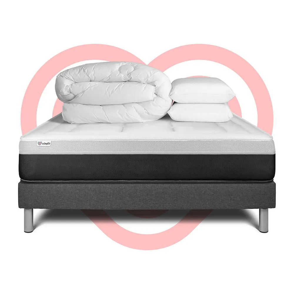 Pack sommier kit matelas Ressorts ensachés et mémoire de forme avec couette et oreillers>Vitalit Sale