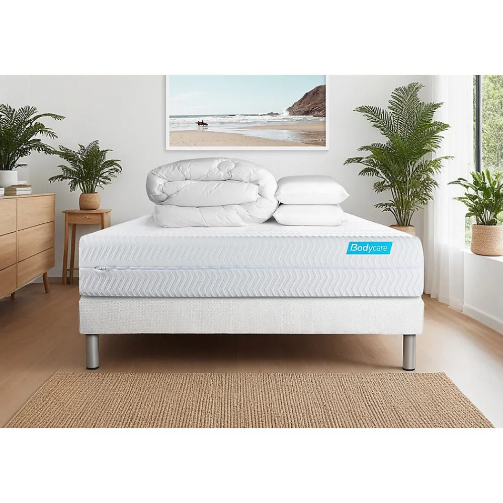 Pack sommier kit matelas Mémoire de forme avec couette et oreillers>Bodycare