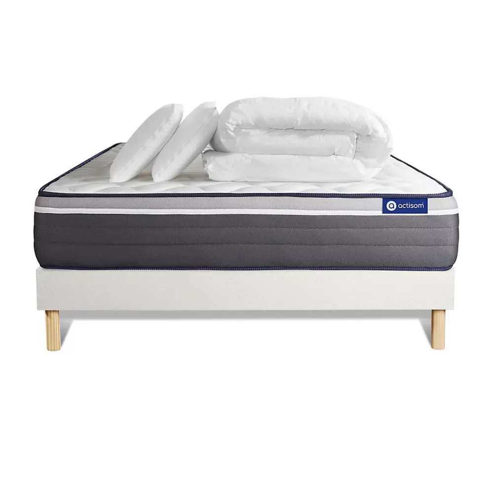 Actisom Pack sommier kit matelas Latex et mémoire de forme avec couette et oreillers* Ensemble Sommier Et Matelas