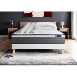 Actisom Pack sommier kit matelas Latex et mémoire de forme avec couette et oreillers* Ensemble Sommier Et Matelas