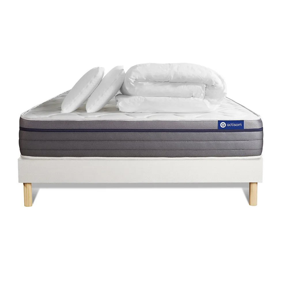 Actisom Pack sommier kit matelas Ressorts ensachés et mémoire de forme avec couette et oreillers* Ensemble Sommier Et Matelas