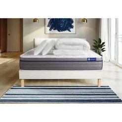 Actisom Pack sommier kit matelas Ressorts ensachés et mémoire de forme avec couette et oreillers* Ensemble Sommier Et Matelas