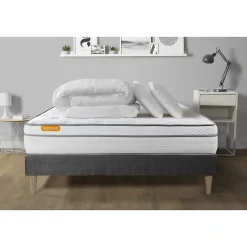 Sept Nuits Pack sommier kit matelas Ressorts ensachés et mémoire de forme avec couette et oreillers* Ensemble Sommier Et Matelas