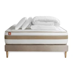 Marmottes & Co Pack sommier kit matelas Ressorts ensachés et mémoire de forme avec couette et oreillers* Ensemble Sommier Et Matelas
