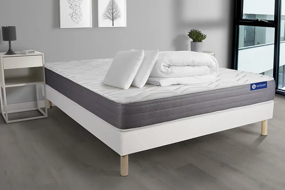 Actisom Pack sommier kit matelas Mémoire de forme avec couette et oreillers* Ensemble Sommier Et Matelas
