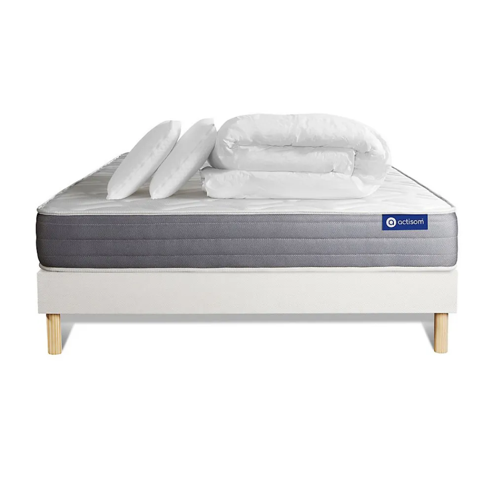 Actisom Pack sommier kit matelas Mémoire de forme avec couette et oreillers* Ensemble Sommier Et Matelas