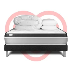 Pack sommier kit matelas Mousse polyuréthane à mémoire de forme avec couette et oreillers><noscript><img width=