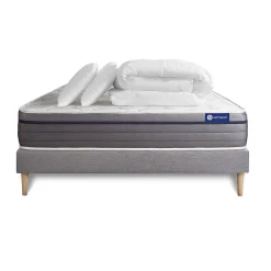 Actisom Pack sommier kit matelas Mémoire de forme avec couette et oreillers* Ensemble Sommier Et Matelas