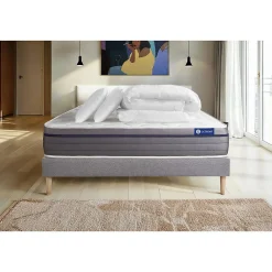 Actisom Pack sommier kit matelas Mémoire de forme avec couette et oreillers* Ensemble Sommier Et Matelas