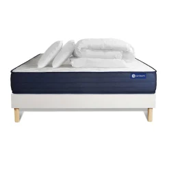Actisom Pack sommier kit matelas Ressorts ensachés et mémoire de forme avec couette et oreillers* Ensemble Sommier Et Matelas