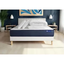 Actisom Pack sommier kit matelas Ressorts ensachés et mémoire de forme avec couette et oreillers* Ensemble Sommier Et Matelas