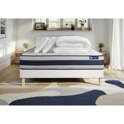 Pack sommier kit matelas Ressorts ensachés et mémoire de forme avec couette et oreillers>Actisom Online