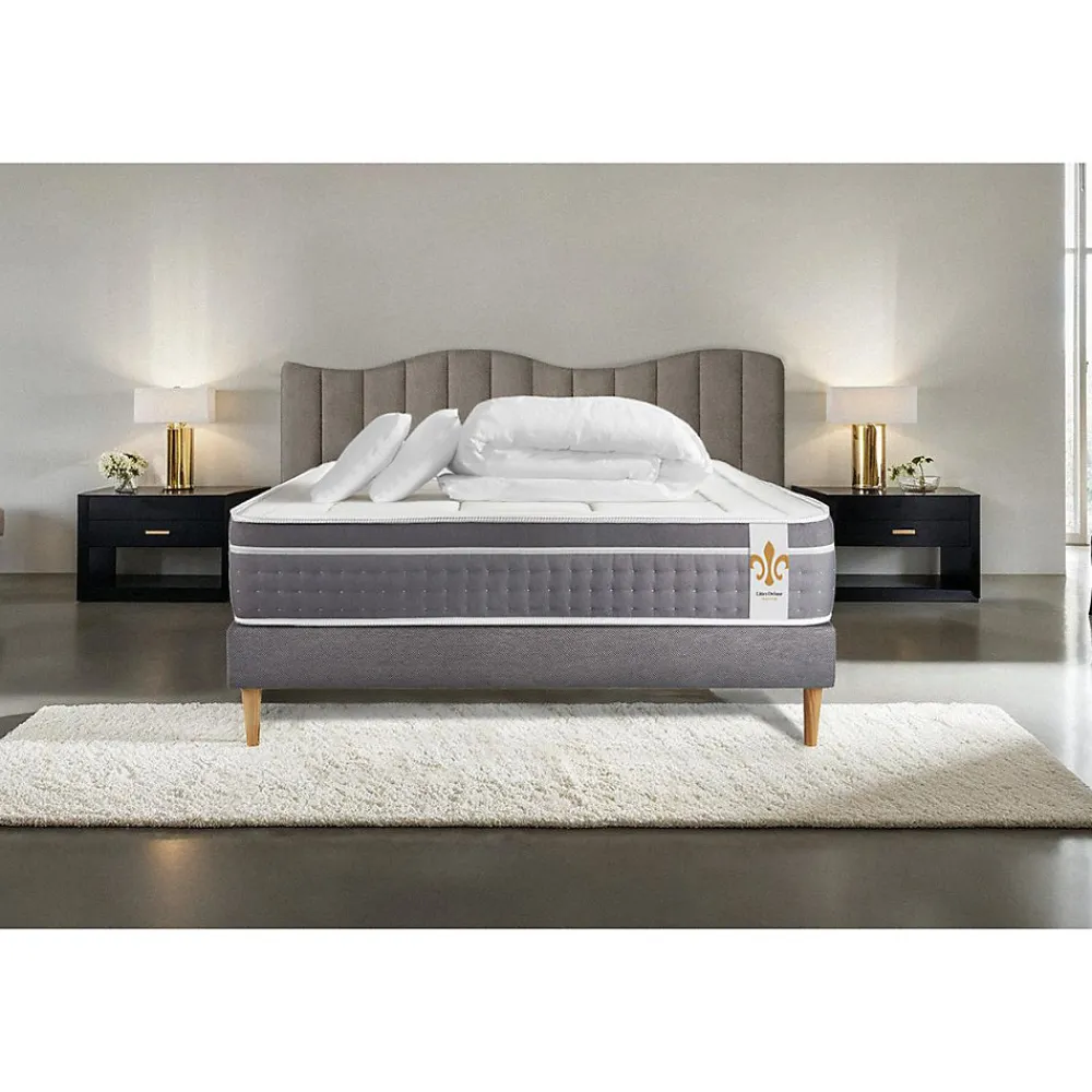 Pack sommier kit matelas Ressorts ensachés et mémoire de forme avec couette et oreillers>Litier Deluxe