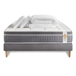 Pack sommier kit matelas Ressorts ensachés et mémoire de forme avec couette et oreillers>Litier Deluxe