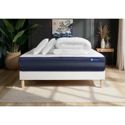 Actisom Pack sommier kit matelas Latex et mémoire de forme avec couette et oreillers* Ensemble Sommier Et Matelas