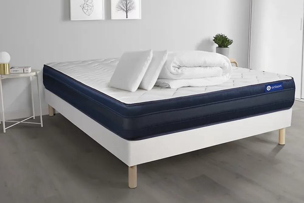 Actisom Pack sommier kit matelas Latex et mémoire de forme avec couette et oreillers* Ensemble Sommier Et Matelas