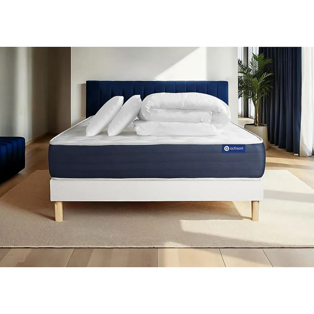 Pack sommier kit matelas Ressorts ensachés et mémoire de forme avec couette et oreillers>Actisom Outlet