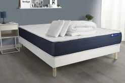 Pack sommier kit matelas Ressorts ensachés et mémoire de forme avec couette et oreillers><noscript><img width=