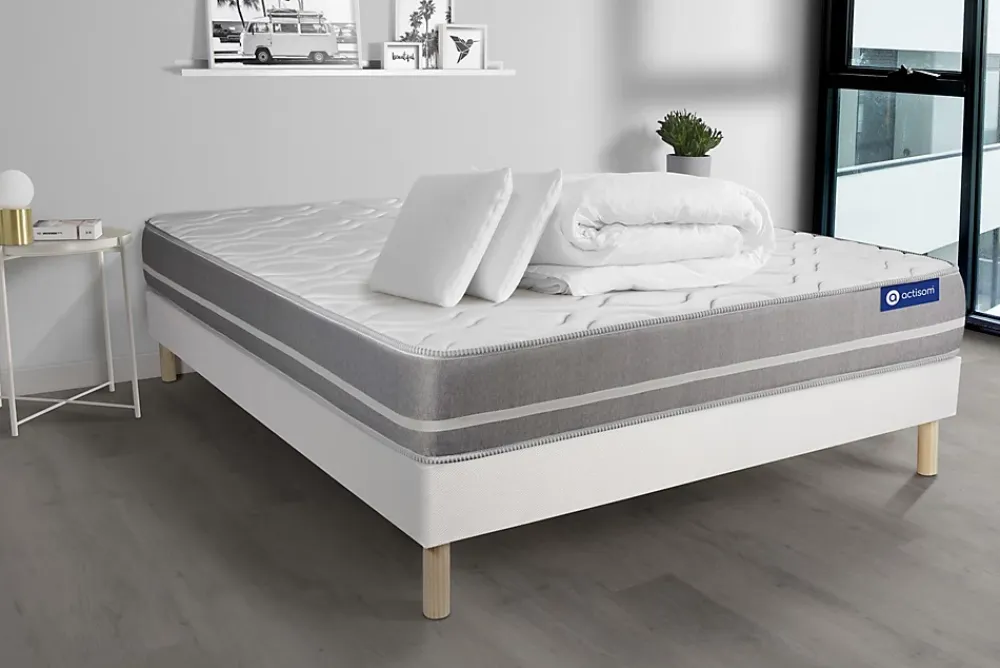 Actisom Pack sommier kit matelas Latex et mémoire de forme avec couette et oreillers* Ensemble Sommier Et Matelas