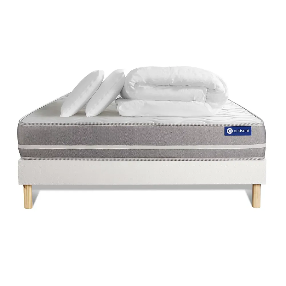 Actisom Pack sommier kit matelas Latex et mémoire de forme avec couette et oreillers* Ensemble Sommier Et Matelas