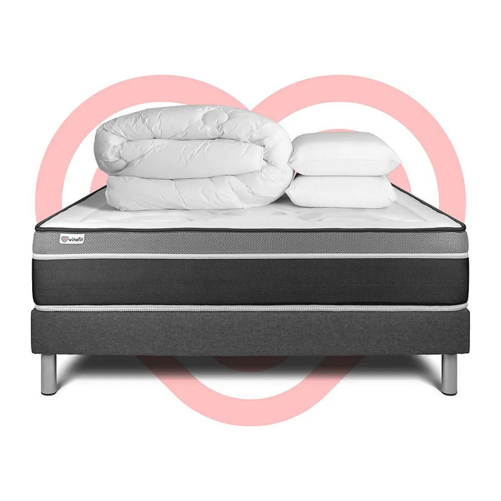 Pack sommier kit matelas Ressorts ensachés et mémoire de forme avec couette et oreillers>Vitalit Sale