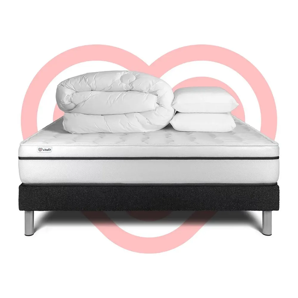 Vitalit Pack sommier kit matelas Mousse polyuréthane à mémoire de forme avec couette et oreillers* Ensemble Sommier Et Matelas