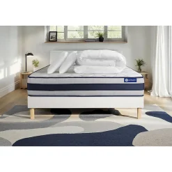 Pack sommier kit matelas Mémoire de forme avec couette et oreillers>Actisom Online
