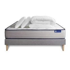 Actisom Pack sommier kit matelas Ressorts ensachés et mémoire de forme avec couette et oreillers* Ensemble Sommier Et Matelas