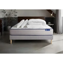 Actisom Pack sommier kit matelas Ressorts ensachés et mémoire de forme avec couette et oreillers* Ensemble Sommier Et Matelas