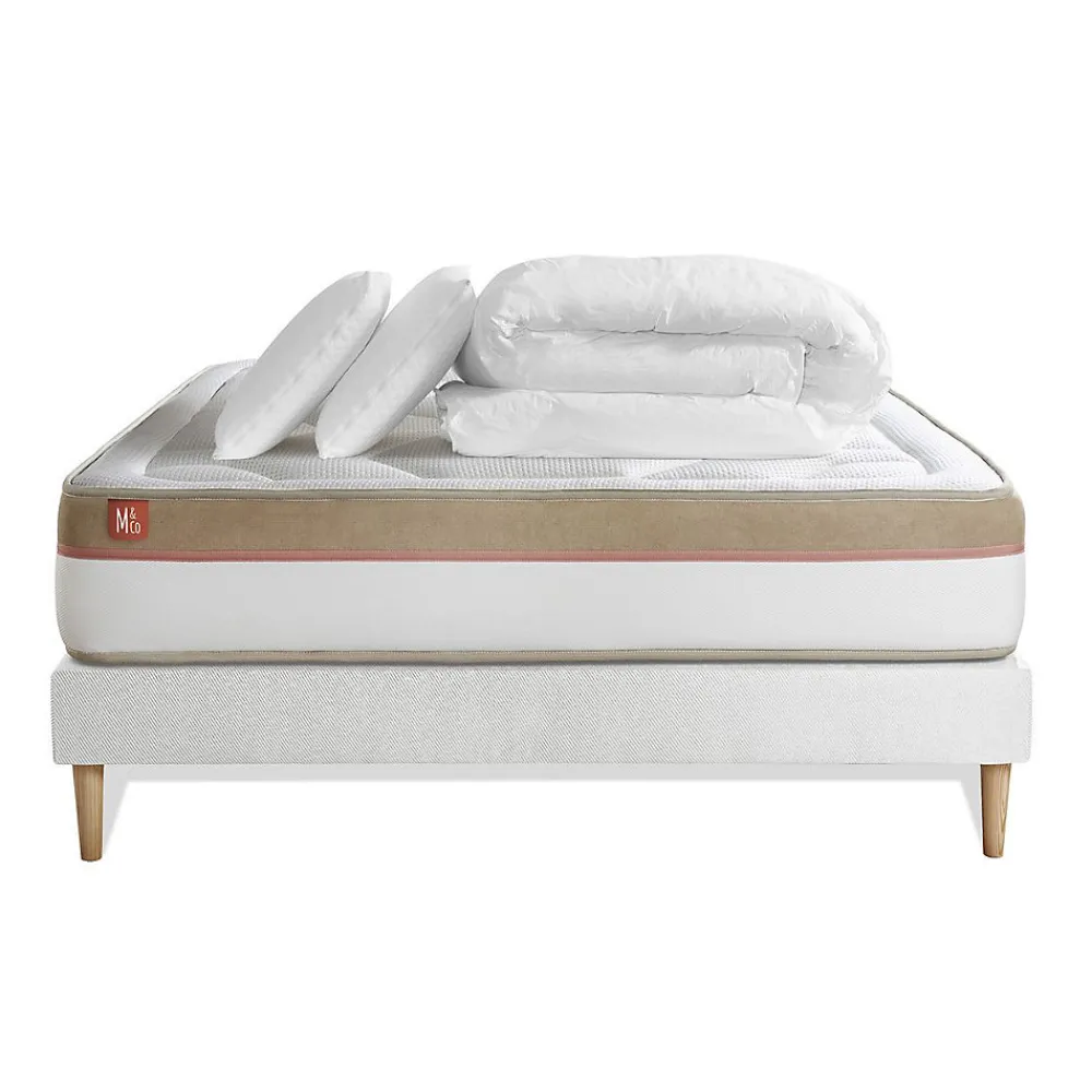 Marmottes & Co Pack sommier kit matelas Mémoire de forme avec couette et oreillers* Ensemble Sommier Et Matelas