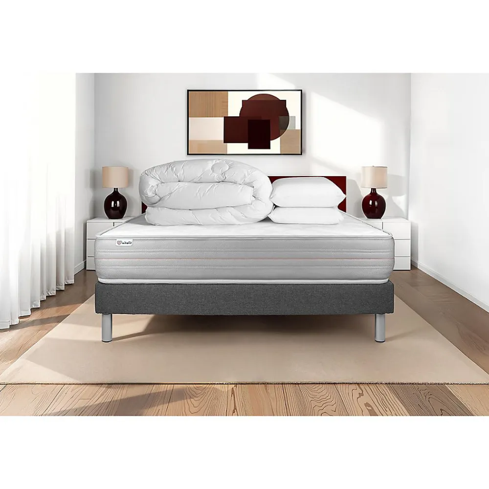 Pack sommier kit matelas Mousse polyuréthane à mémoire de forme avec couette et oreillers>Vitalit New