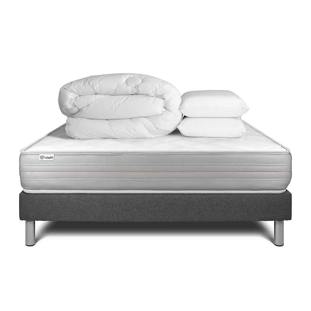 Pack sommier kit matelas Mousse polyuréthane à mémoire de forme avec couette et oreillers>Vitalit New