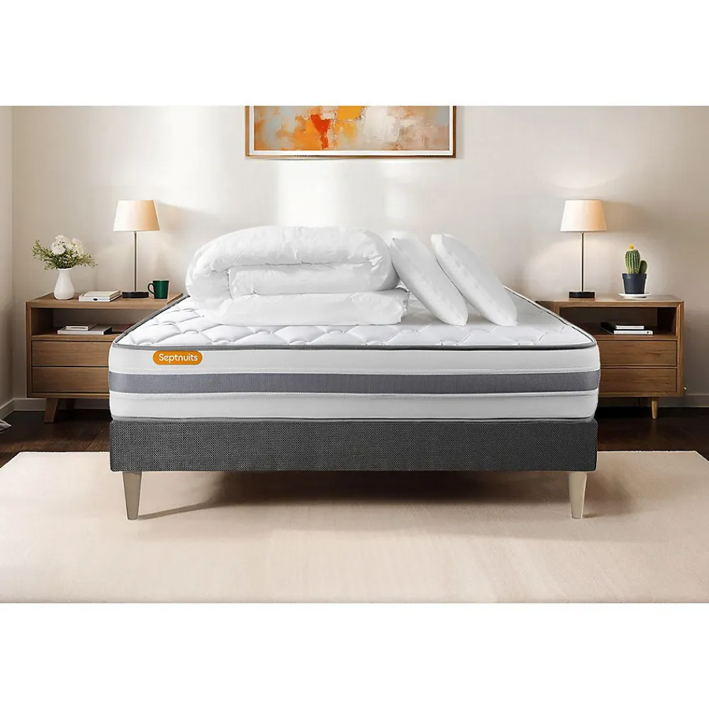Pack sommier kit matelas Ressorts ensachés et mémoire de forme avec couette et oreillers>Sept Nuits Sale