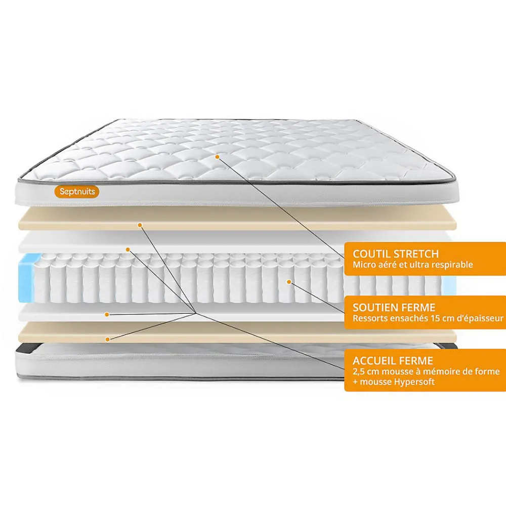 Pack sommier kit matelas Ressorts ensachés et mémoire de forme avec couette et oreillers>Sept Nuits Sale