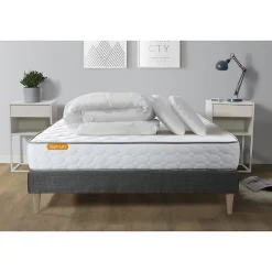 Pack sommier kit matelas Mémoire de forme avec couette et oreillers>Sept Nuits Discount