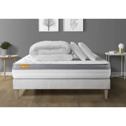 Pack sommier kit matelas Mémoire de forme avec couette et oreillers>Sept Nuits Discount